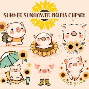 Sommer Sonnenblume Ferkel Clipart - Verspielte Schwein Illustrationen