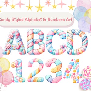 Doces, Estilo, Alfabeto, &, Números, Arte, -, Letras Pastel Clipart
