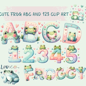 Alphabet et chiffres grenouille mignonne ABC et 123 impressions, décoration de chambre d'enfants, téléchargement numérique