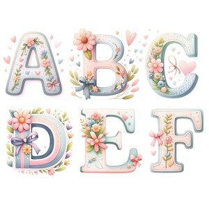 Floral Alphabet Letters A-Z - Pastel Nursery Decor, ABC Love Doodle Art ...