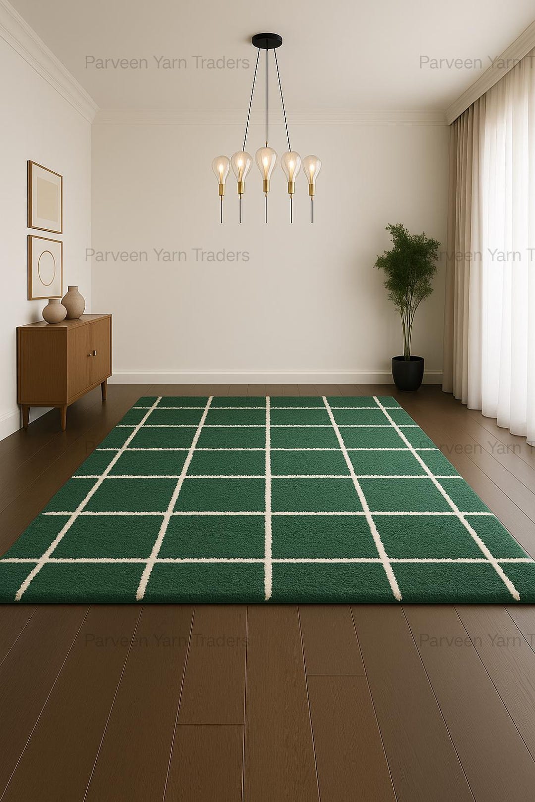 Handmade Green Grid Rug: Modern Tufted Checkered Carpet - Etsy