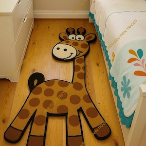 Handmade Giraffe Tufted Rug: Whimsical Kids Room Decor