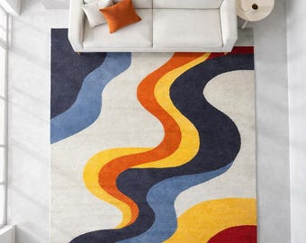 Hand-Tufted Modern Rug: Abstract Colorful Design, High-Pile Carpet
