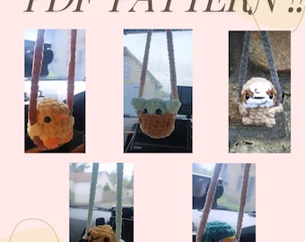 5 in 1 PDF PATTERN ENGLISCH hängende, schwingende Baby grüne Alien, Küken, Ente, Faultier und Biene Schlüsselanhänger