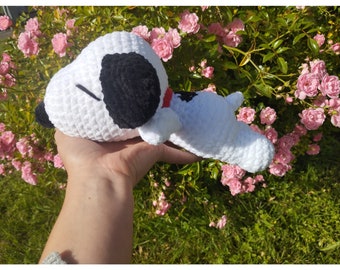 Plushie : lazy black and white dog handmade crochet teddy bear snoopy inspired