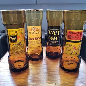 SELTENE 4 Werbe-Whiskygläser aus den 60er-70er Jahren aus mundgeblasenem Glas