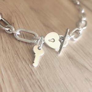 Collier carter, pendentif cadenas, chaîne oval, pendentif clé, collier amour, collier amitié, collier  cadenas, collier torsadé, promesse