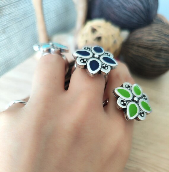 Anello fiore d'argento, anello margherita, anello regolabile