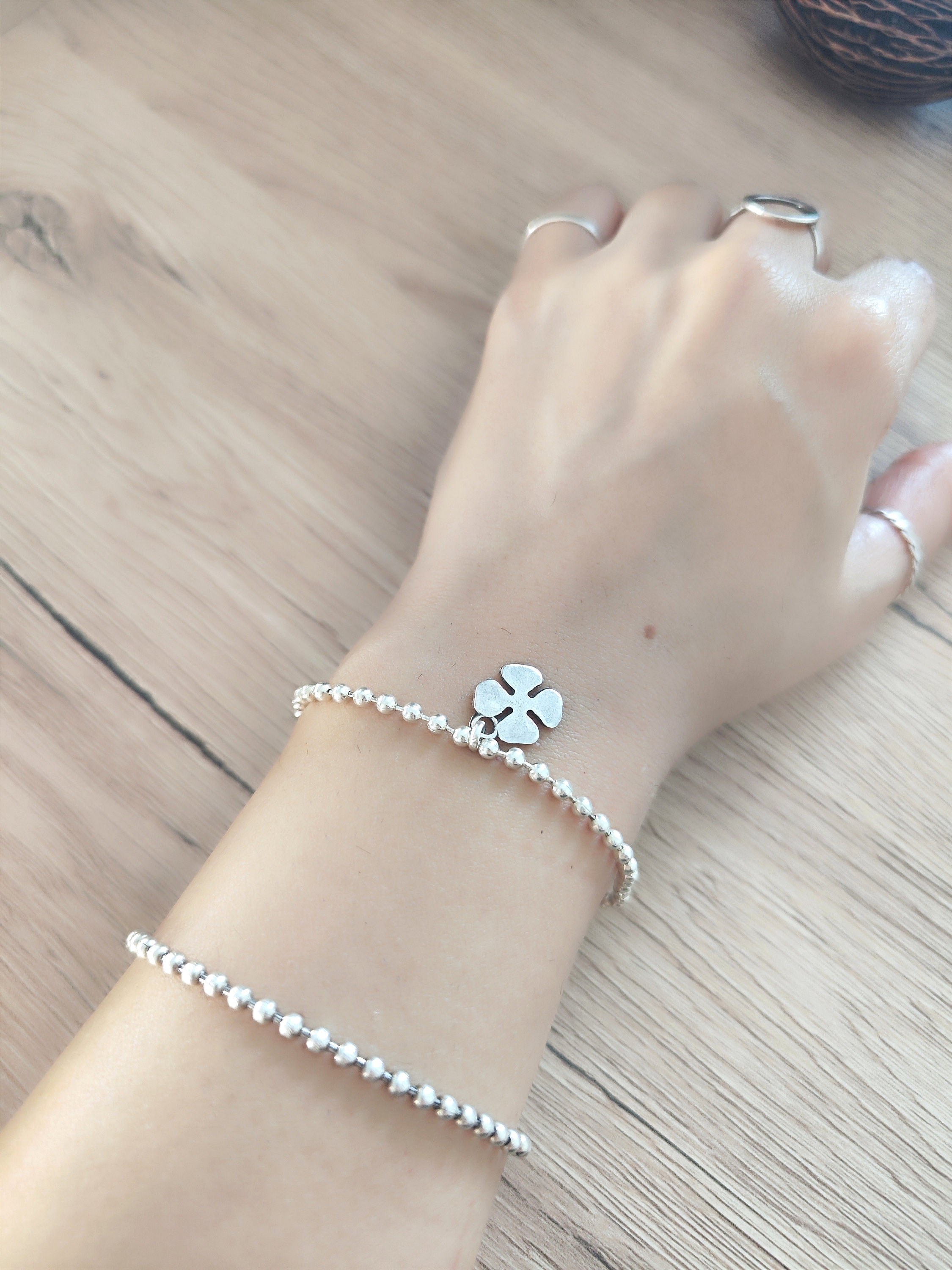 ★rosemont★ Silver clover ball bracelet RA24B22J Clover Bracelet, Silver Ball Bracelet, Lucky Bracelet