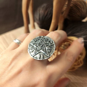 Large Tetragramaton ring, spiritual ring large flat ring, adjustable ring, magic lise ring, original ring, silver ring, talisman ring