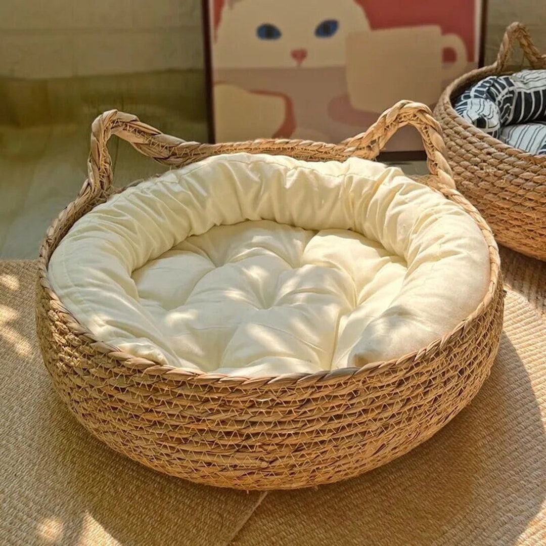 Hand Woven Cat Bed Handmade Cat Bed Pet Bed With Pillow Warm Etsy