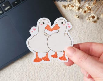 Cute romantic ducks sticker - Handmade animal sticker - Cute valentine gift - perfect for laptop, journal, notebook and more!