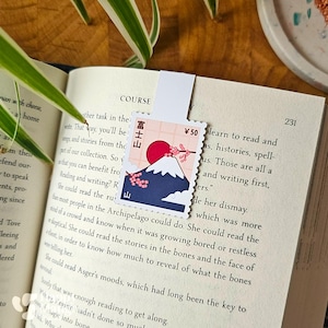 Japanese Mount Fuji Post Stamp - Handmade Magnetic Bookmark - Great gift for Japan and Book lovers