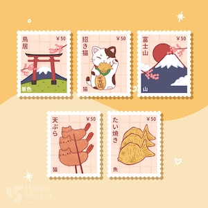Adesivi per francobolli ispirati al Giappone, Monte Fuji, Porta Torii, Taiyaki, Gamberetti Tempura, Gatto Fortunato (Maneki-Neko) per laptop, notebook