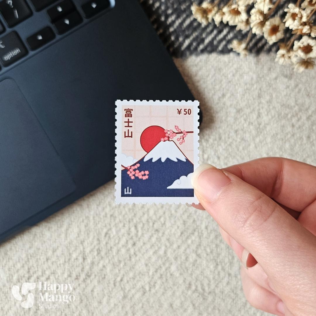 Mount Fuji Post Stamp Sticker - Japanese Handmade Sticker - Perfect for ...