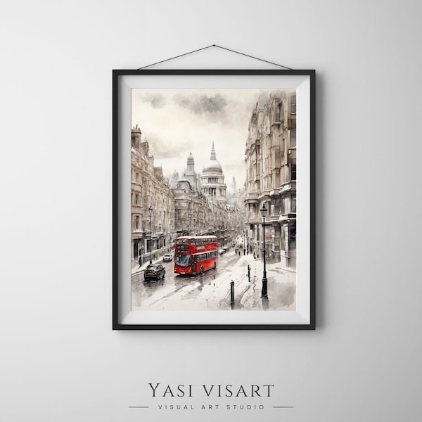 London's Snowy Charm | Watercolor Digital Printable Artwork | Wall Art | Printable Gift | Trendy Decor | Printable Hanging Canvas