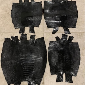 May include: Four pieces of black lizard skin leather. The leather is textured and has a shiny finish.