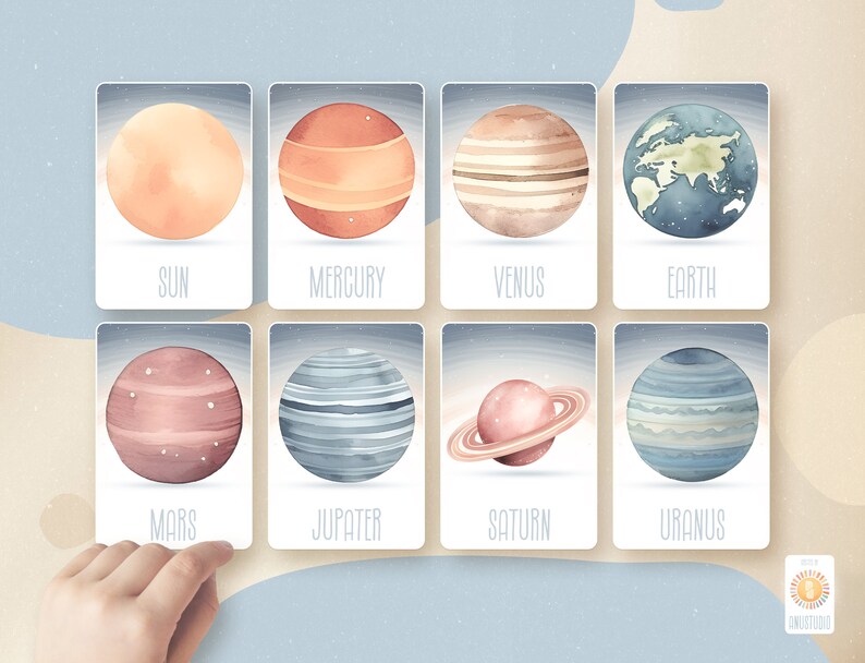 Planets Flashcards for Kids, Montessori Toddler, Solar System Flash ...