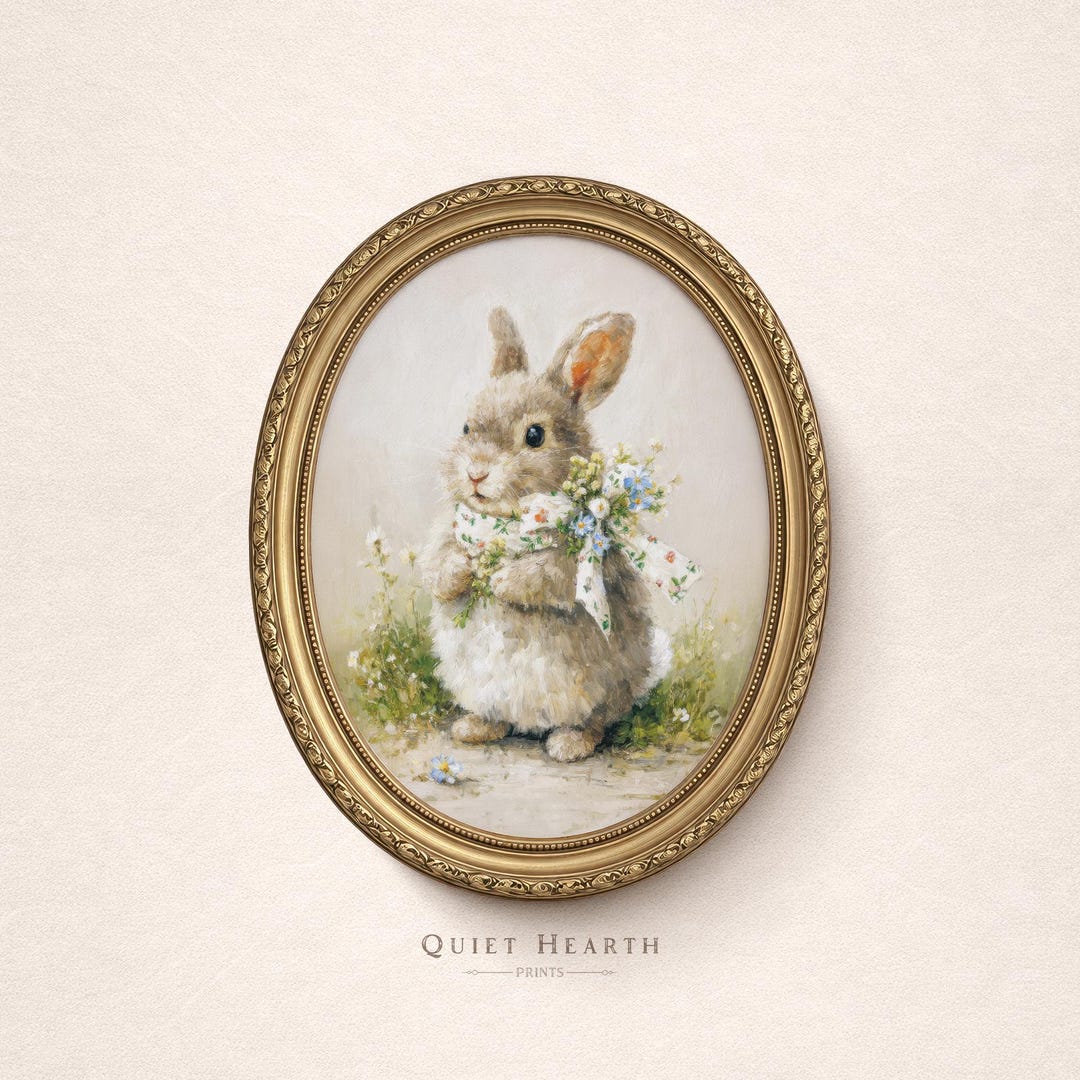 Cottage Core Rabbit Cottagecore Bunny Rabbit Nursery Print, Spring Animal Wall Art (digital ...