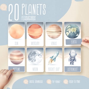 Planeten Karteikarten für Kinder, Montessori Kleinkind, Sonnensystem Karteikarten, Lernmaterialien, Lerndrucke, digitaler Download