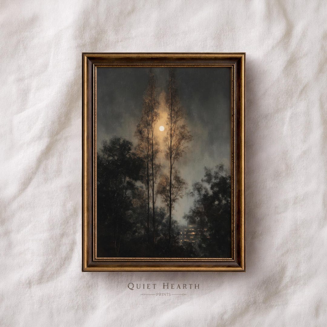 Moody Moon Forest Print, Dark Academia Wall Art, Gothic Night Landscape ...