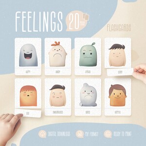 20 Feelings Flashcards, Emotions Flashcards, Montessori Toddler, Montessori Feelings Cards, Homeschool Printables, Digital Download