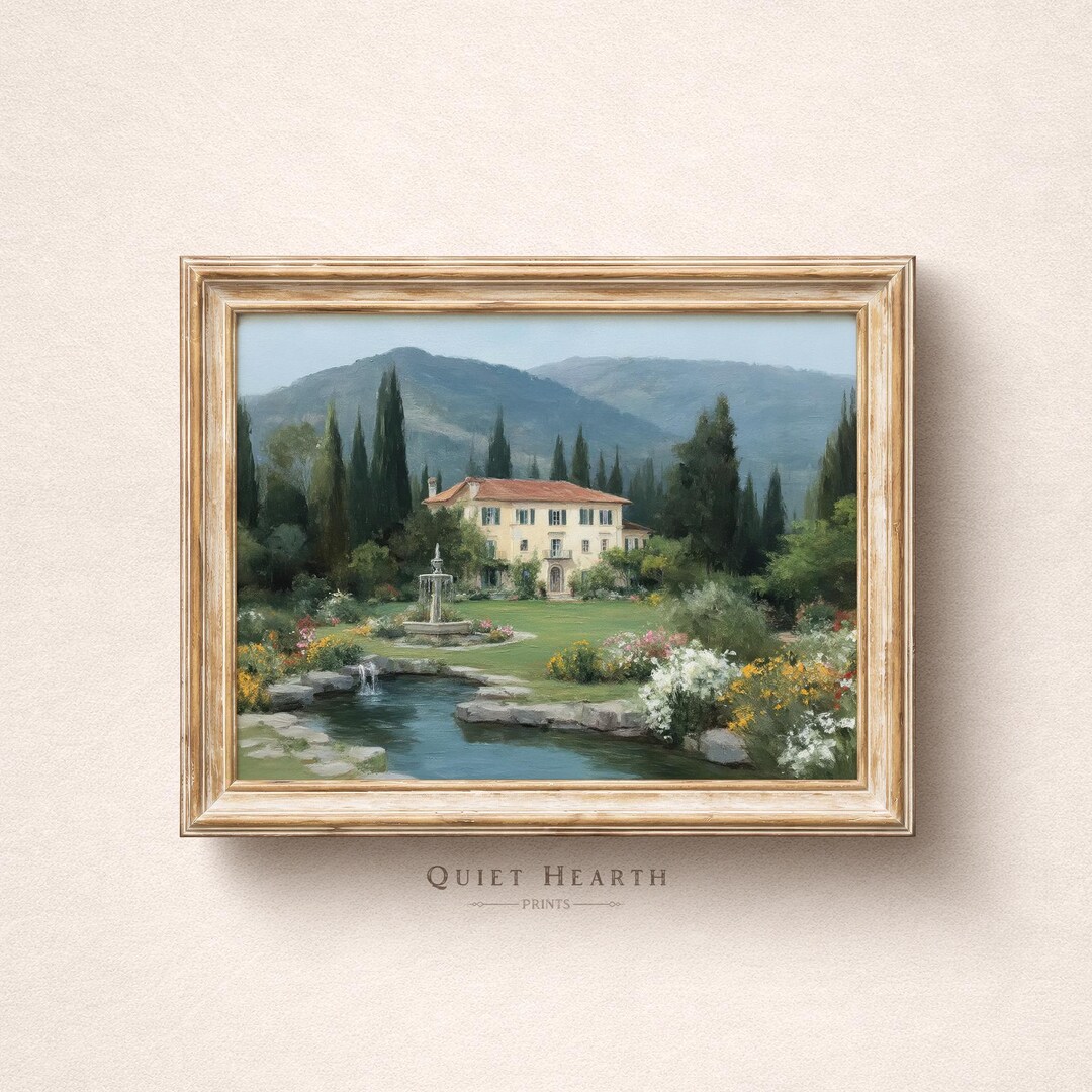 Italian Villa Garden Wall Art, Tuscan Landscape Farmhouse Print ...
