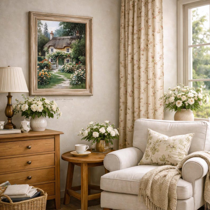 English Cottage Garden Wall Art, French Country Farmhouse Print ...