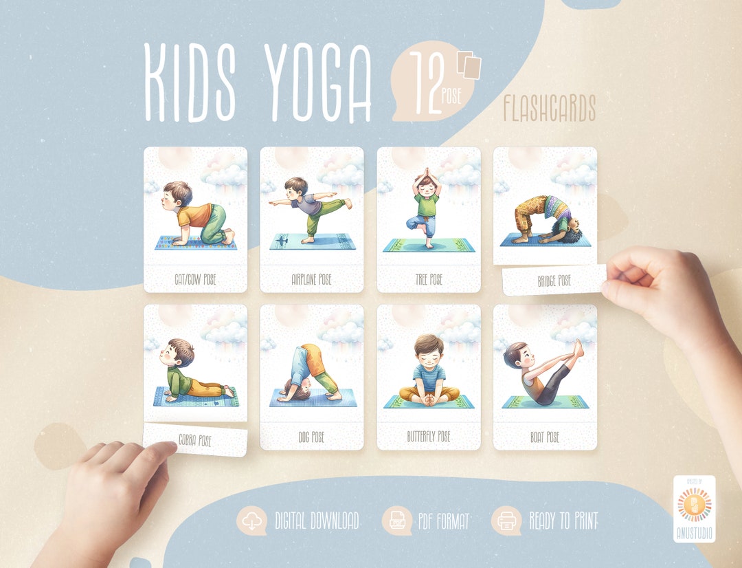 Kids Yoga Poses, Yoga Flashcards Printables, Yoga for Kids, Yoga