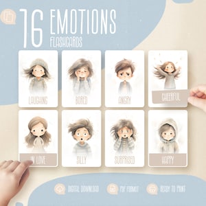 16 Emotions Flashcards, Feelings Flashcards, Montessori Toddler, Montessori Feelings Cards, Homeschool Printables, Digital Download