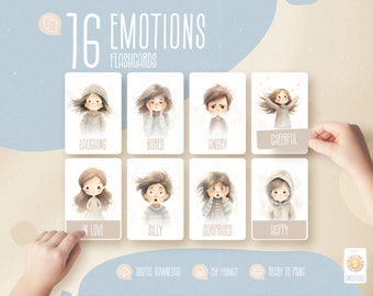 16 Emotions Flashcards, Feelings Flashcards, Montessori Toddler, Montessori Feelings Cards, Homeschool Printables, Digital Download