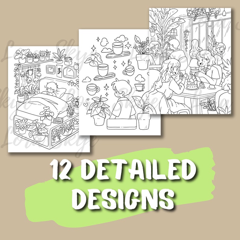 Coffee & Plants: Relaxing Advanced Adult Coloring Book 12 Pages of ...