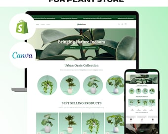 May include: A screenshot of a Shopify theme for a plant store. The website is called "Garden Hues" and features a green and white color scheme. The website has a section called "Bringing Nature Indoors" and another section called "Urban Oasis Collection". The website also has a section called "Best Selling Products" which features a variety of plants.