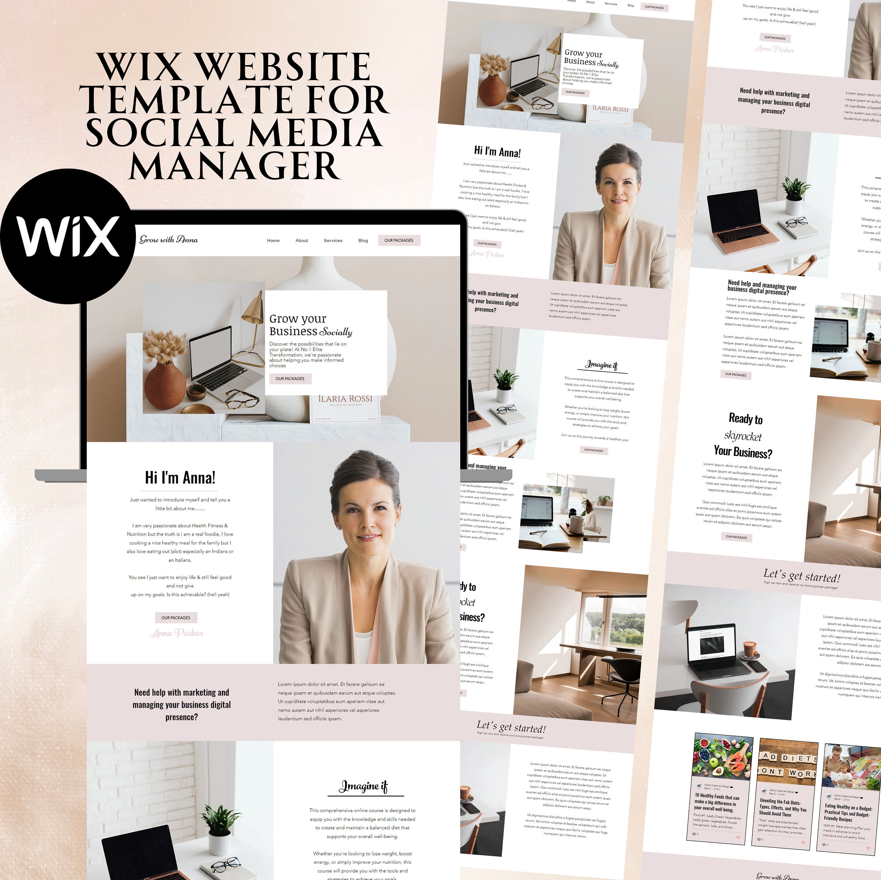 social media manager website,virtual assistant website templates, social media manager, wix website template, landing page, wix website