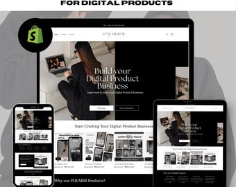 May include: A black and white image of a website design for a digital product business. The website features a black background with white text and images. The text on the website reads "Build your Digital Product Business" and "Start Crafting Your Digital Product Business".