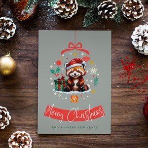 Carte de Noël de panda roux | Carte de Noël | Carte de Noël panda roux | Joyeux Noël et bonne année panda roux | Lot de 1, 3 ou 5