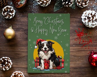 Border Collie Christmas Card | Merry Christmas Card | Christmas Dog Card | Merry Christmas & Happy New Year Dog Card | Pack of 1, 3 or 5