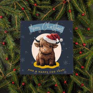 Tarjeta navideña de vaca de las Tierras Altas / Tarjeta de Feliz Navidad / Tarjeta navideña de vaca de las Tierras Altas / Tarjeta de Feliz Navidad y Feliz Año Nuevo / Paquete de 1, 3 o 5