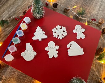 Paint Your Own Christmas Magnets | Tree, Snowflake, Santa Hat, Gingerbread Man | Stocking Filler | Christmas Gift | Kids Crafts
