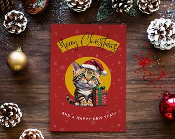 Bengal Cat Christmas Card | Merry Christmas Card | Christmas Bengal Cat Card | Merry Christmas & Happy New Year Card | Pack of 1, 3 or 5