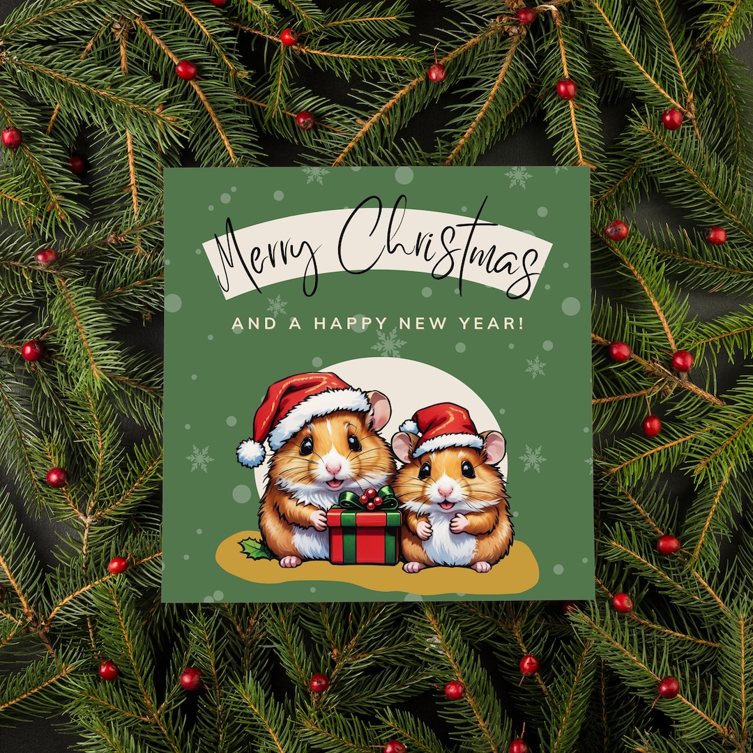 Hamster Christmas Card Merry Christmas Card Christmas Etsy