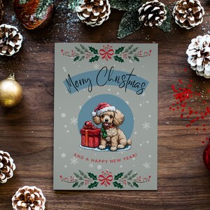 Cartão de Natal Poodle | Presente de Natal para amantes de cães | Cartão de Natal para cães | Cartão de Feliz Natal e Feliz Ano Novo para cães | Pacote com 1, 3 ou 5