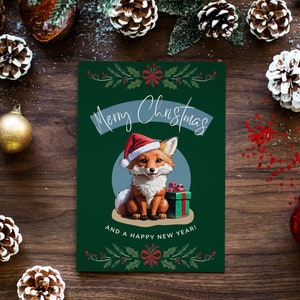 Cartão de Natal da Raposa | Cartão de Feliz Natal | Cartão de Natal da Raposa | Cartão de Feliz Natal e Feliz Ano Novo da Raposa | Pacote com 1, 3 ou 5