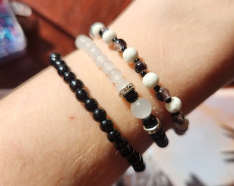 SET OF 3 - "Stark Contrast" Glass Beaded Stacking Elastic Bracelet Set