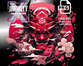 Oni Mask Samurai Warrior PNG, Japanese Style Digital Download, Printable Samurai Art for T-Shirts, Samurai Clipart for Sublimation Design