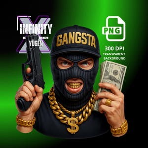 Gangster PNG Ski Mask Teeth Hustle Guy png Streetwear Style png Streetwear Designs, Money Urban Designs Ski Mask PNG Gangster PNG