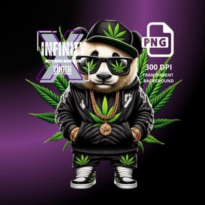 Hip Hop Panda Stoner 420 Bear , Weed Cannabis Stoner Graphic, Marijuana Gangsta Clipart PNG, Pot Weed Sublimation Panda Bear PNG