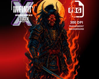 Fire Samurai Warrior PNG, Japanese Style Digital Download, Printable Samurai Art for T-Shirts, Samurai Clipart for Sublimation Design