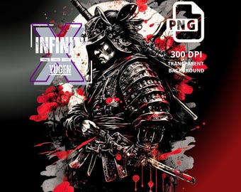 Samurai Warrior PNG, Japanese Style Digital Download, Printable Samurai Art for T-Shirts, Samurai Clipart for Sublimation Design