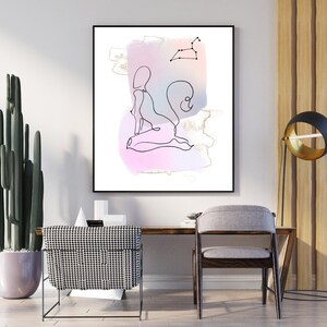 Leo Zodiac Sign Poster, Astrology Zodiac Sign Art Print with Line Art, Zodiac Poster, Digital Download Print Wall Art, Star Sign Print